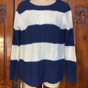 NWT STRIPED FISHERMAN CABLED SWEATER.